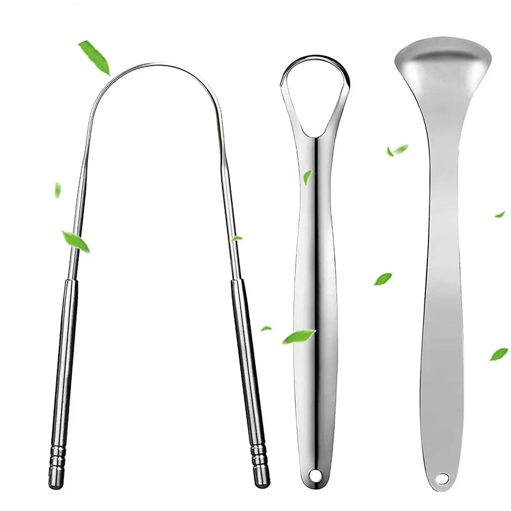 Premium 1Pcs 3Pcs Stainless Steel Tongue Scraper Cleaner For Adults Kids Portable Metal Tongue Cleaner Brush