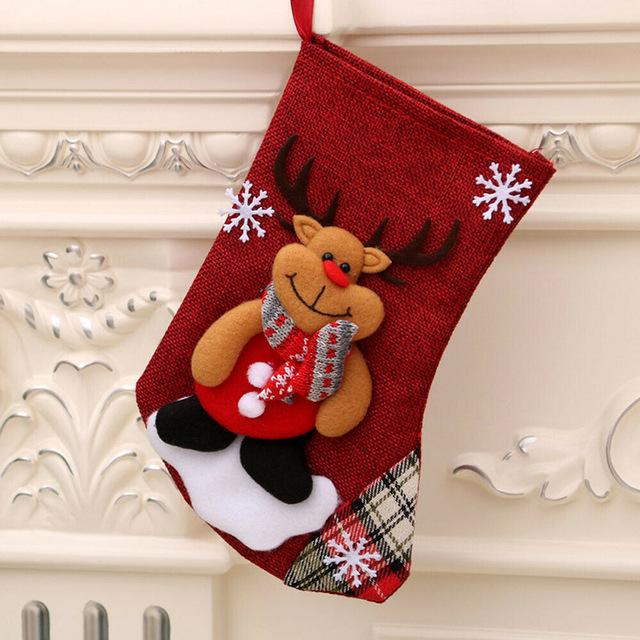 

New Christmas Gift Stockings Santa Elk Fabric Gift Socks Christmas Lovely Bag for Children Fireplace Tree Christmas Decoration