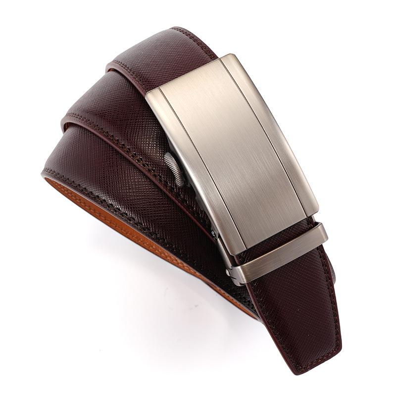 Genuine Leather Men's Automatic Buckle Cowhide Belt Alloy Buckle Business Casual Trousers Belt Middle Aged and Young People's Belt