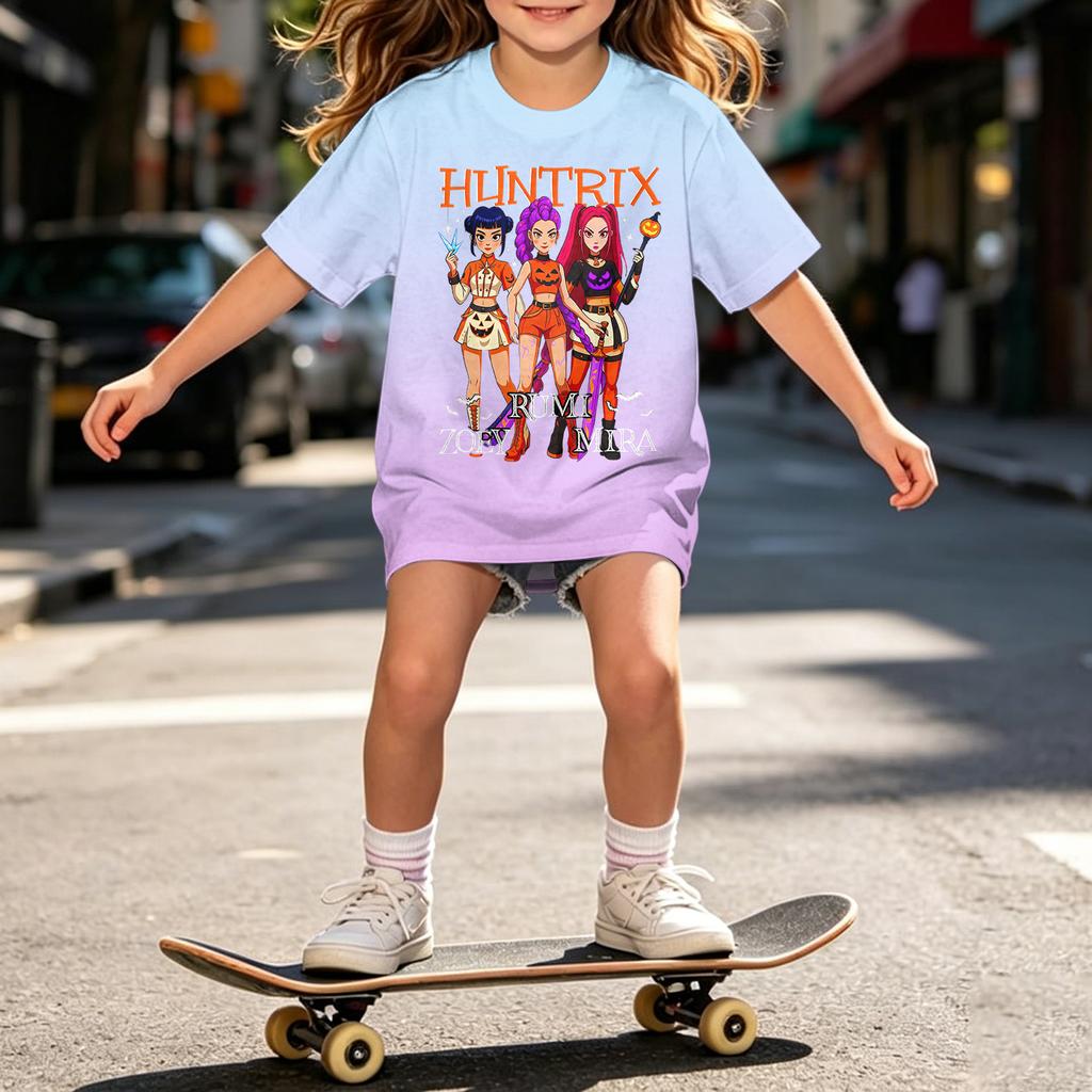 Girls Halloween Short Sleeve T-Shirt for Kids, Print, Loose Fit Casual Cotton Tee, Comfortable Top for Daily Wear