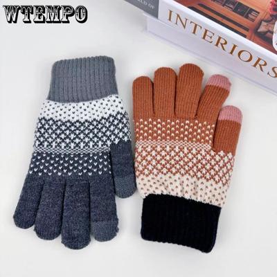Warm Knitted Gloves for Men Winter Double Layer Thickened and Velvet for Cold Protection