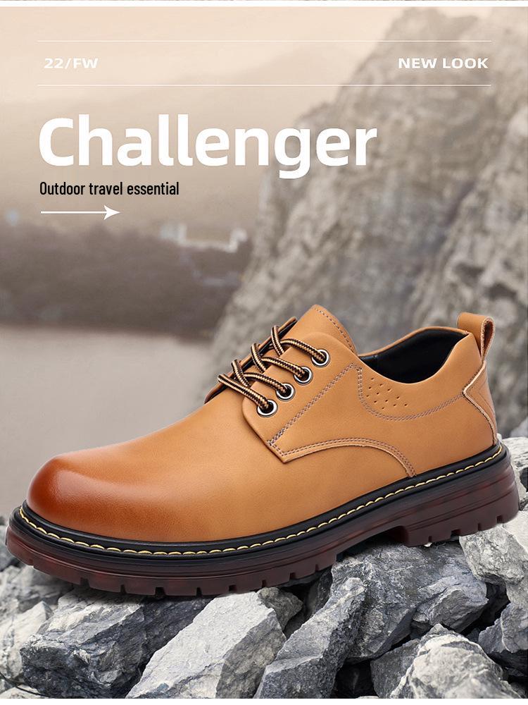 Men's Leather Thick-Soled Casual Derby Shoes for Spring/Autumn - Formal Black Low-Top Martin Boots