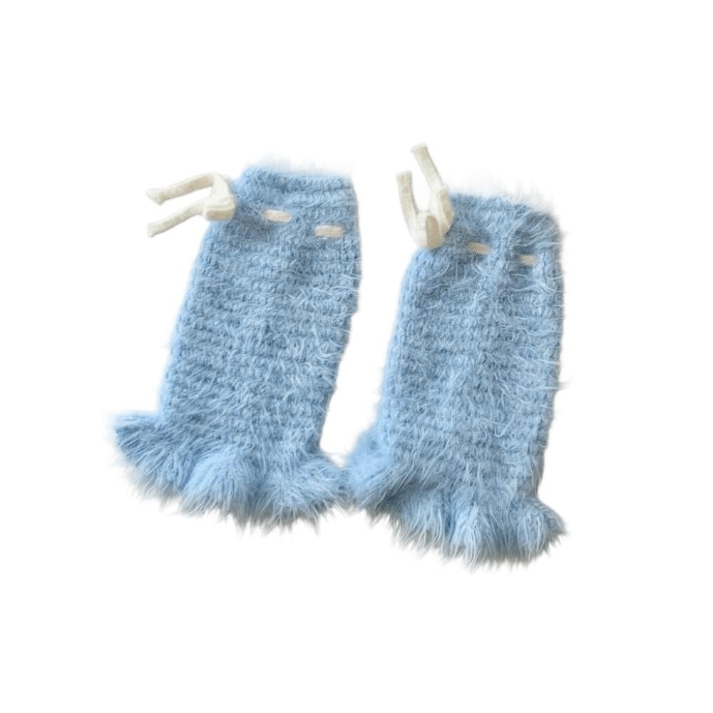 

Solid Color Y2K Lace Up Leg Warmers Sweet Ballet Flare Women s Plush Stockings Elastic Loose Knit Banding Leggings Girl One Size синий