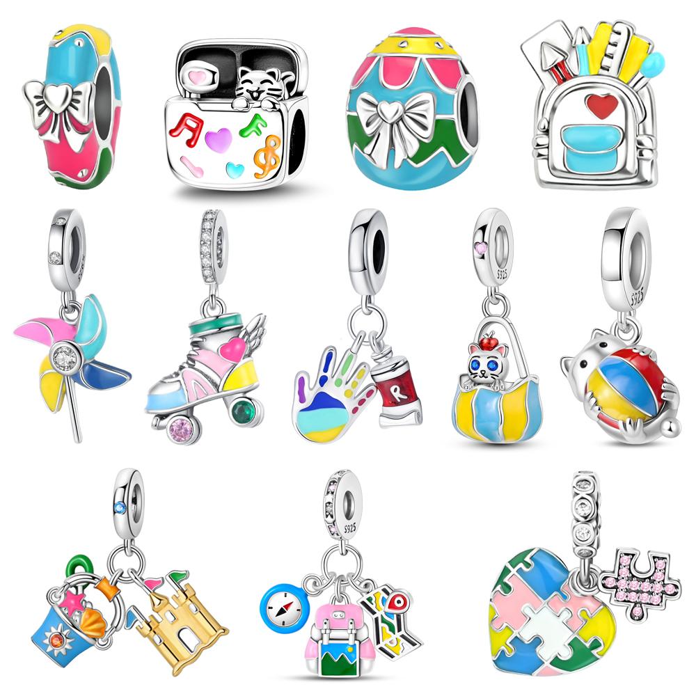 Copper Metal Bows Painted Eggshell Bead Components & Windmill Dangle Charm Bead Component Compatible With Bracelet High Quality Fine Jewelry Elegant