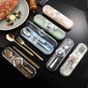 3Pcs/set Stainless Steel Tableware Student Cartoon Portable Tableware Set Outdoor Fork Spoon Chopsticks Three-piece Set