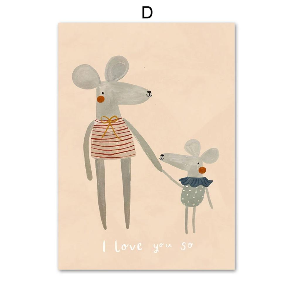 Poster con Coniglio, Topo e Oca stile Cartone Animato Boho, Arte da Parete per Nursery, Pittura su Tela, Poster Retro Nordico, Quadro da Parete, Decorazione per Stanza di Bambini