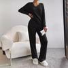 Europe, America, Autumn and Winter New Two-piece Fashion Casual Straight-leg Pants Temperament Loose V-neck Pit Strip Knitted Suit