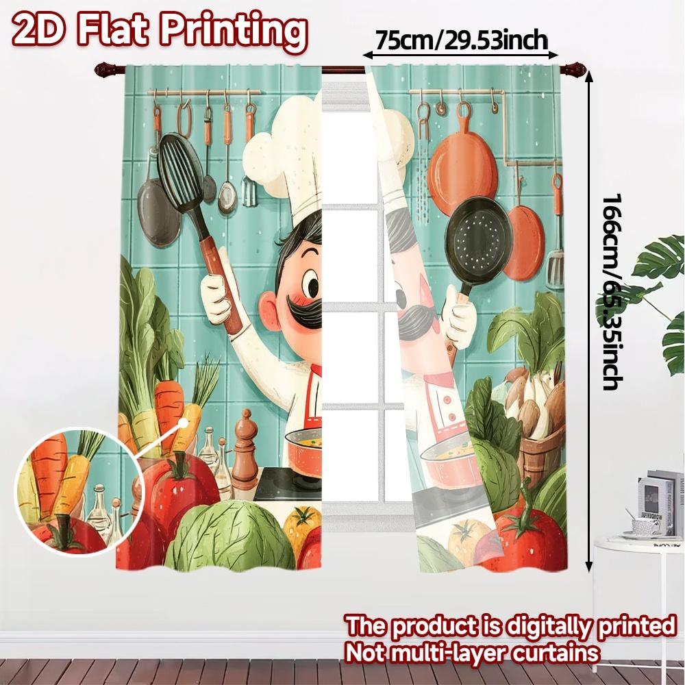 2pcs   2D FLAT PRINTING Curtains (Without Rod) ChefCookingJoy Chic Curtain Fabric Polyester Easy Install Curtains Decorations