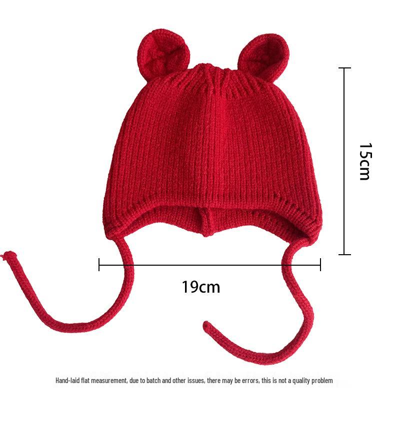 Children's Cute Knit Hat with Round Ears - Autumn/Winter Wool Hat with Drawstring and Ear Protection for Boys and Girls