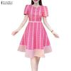 ZANZEA Women Casual Round Neck Short Sleeve Print Dress