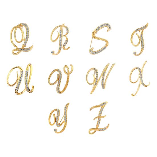 1 Pc Fashion Unisex Rhinestone English Letters Alphabet A-Z Brooch Pin Ornament