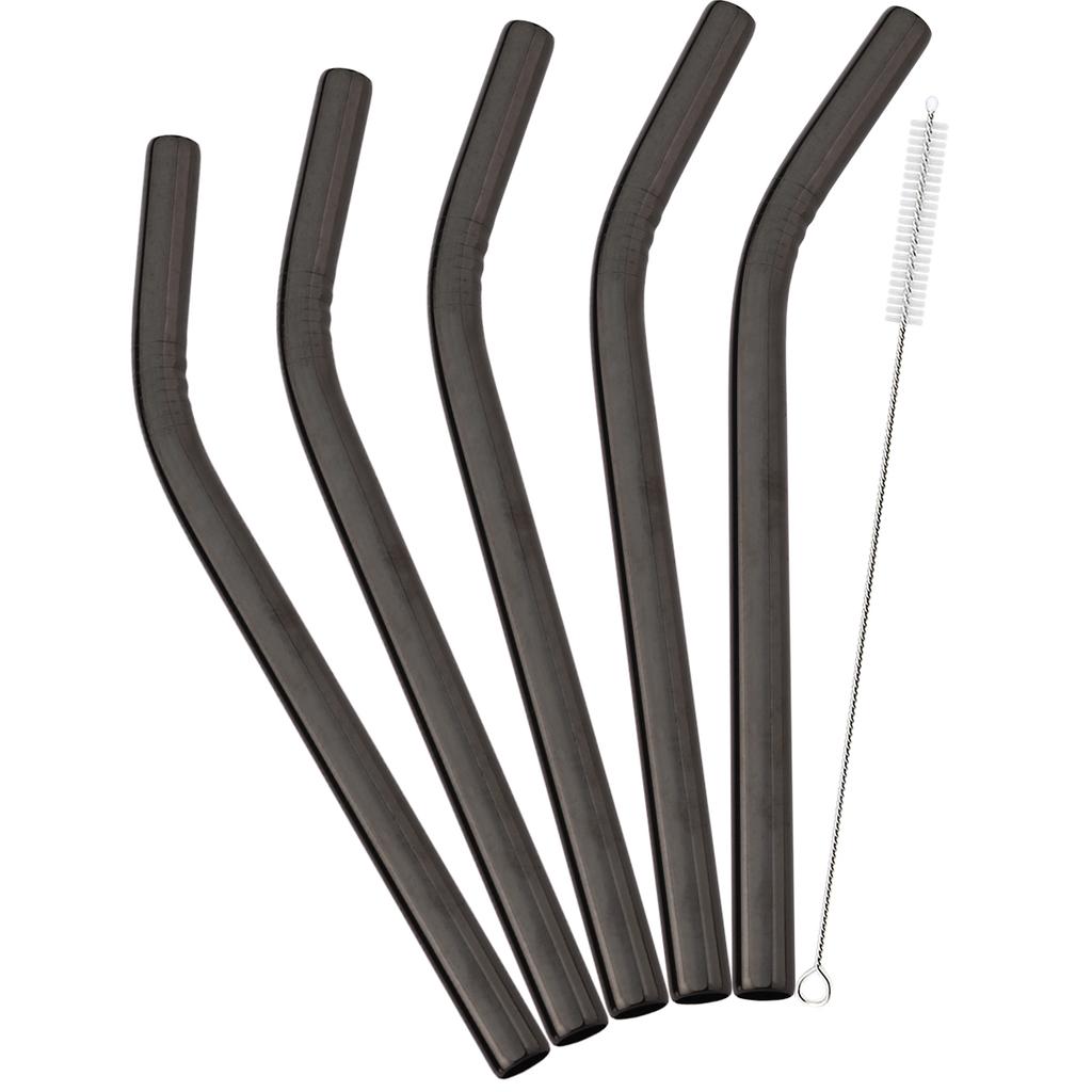 5pcs Colofrul Wide 12mm Stainless Steel Bent Straw Set Fruit Juice Milkshake Cocktail Bubble Tea Drinking Straw Bar Accessories