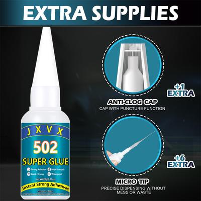 JXVX 1-5 PCs Super Glue 502 High Strength Quick-drying Cyanoacrylate Adhesive for Leather, Rubber, Wood, Metal High Strength Liquid Glue Tool With