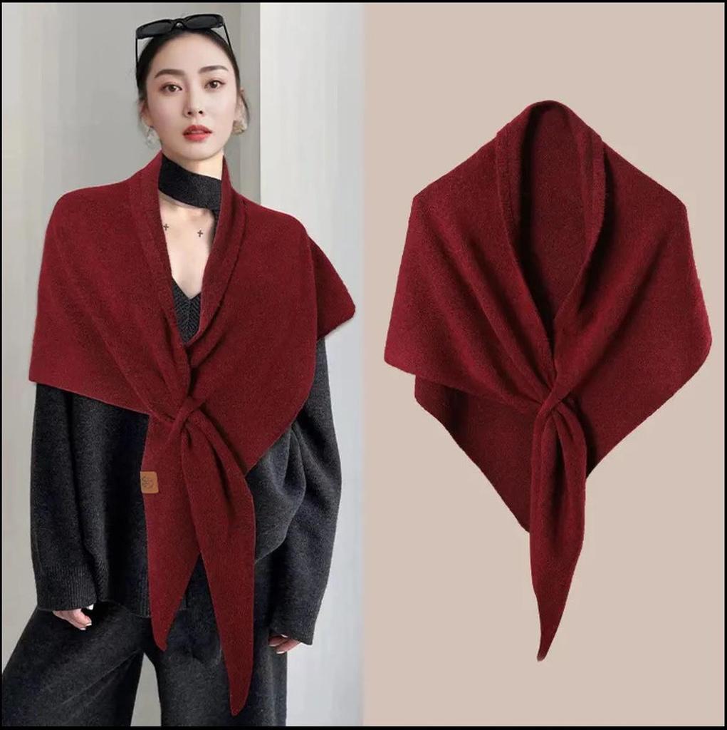 Damen Schwarzer Wollmischungs-Dreiecksschal - Herbst/Winter Warm, Vielseitiger Einfarbiger Schal, Hochwertiges und Schlichtes Design.