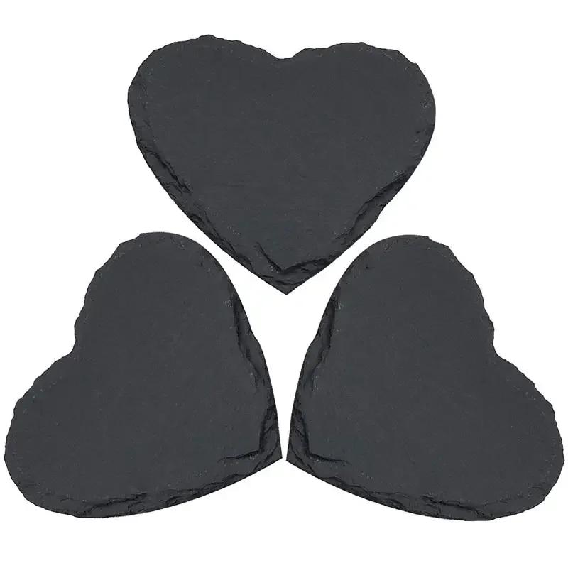 3Pcs Natural Slate Steak Plate Heart Shaped Dessert Dish Dinner Plate Food Storage Plate 15*15cm 15x15cm
