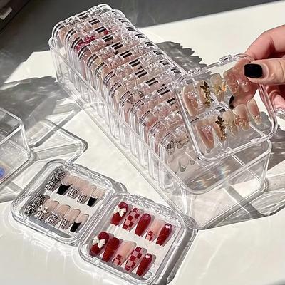 1/3 STÜCK Aufdrück-Nagel Aufbewahrung Acrylboxen mit Klebefolien Transparent Klar Nagelboxen Schmuckaufbewahrung Werkzeug&Zubehör