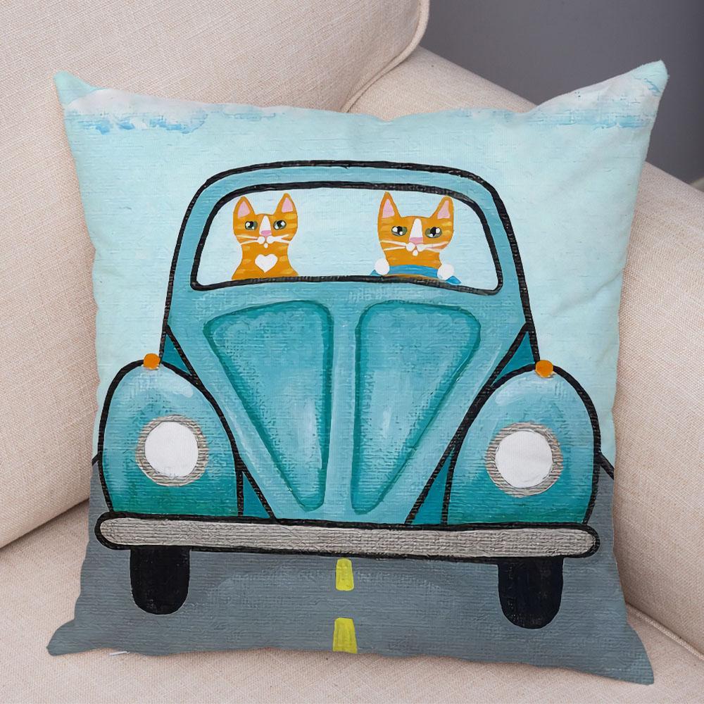 Bedroom Living Room Decorative Pillowcase Cushion Cover Pet Animal Cute Funny Cartoon Driving Cat Pillowcase