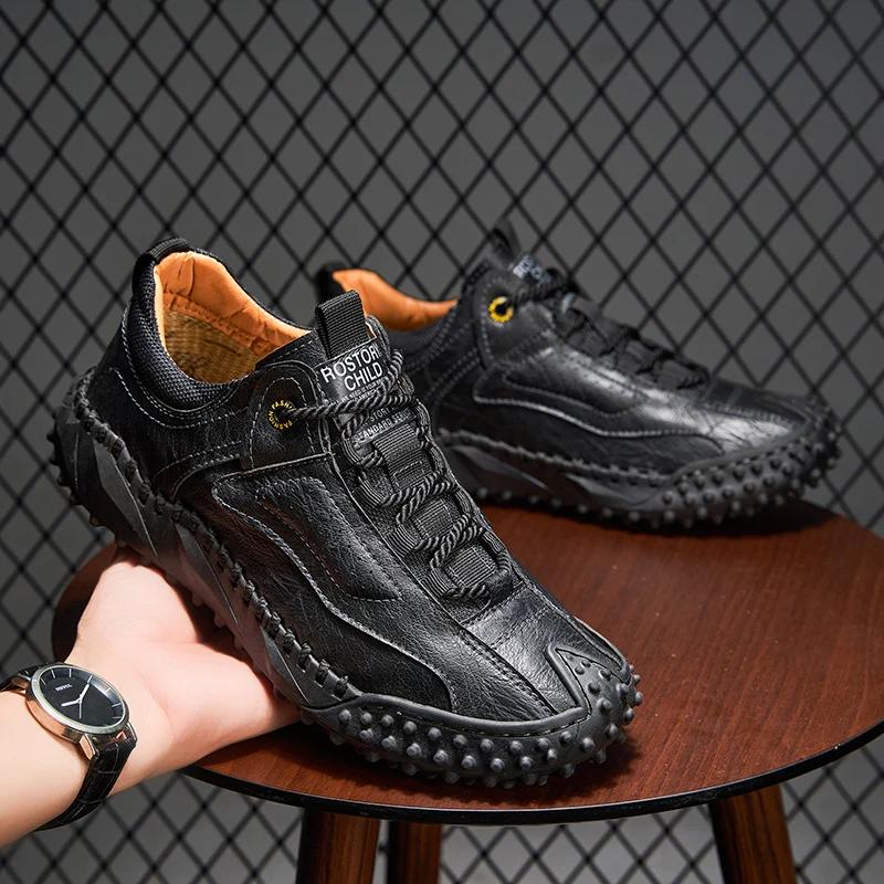 Leather Casual Shoes with Trendy Design Fits True To Size for Spring/Autumn Outdoor Hiking Sneakers Men