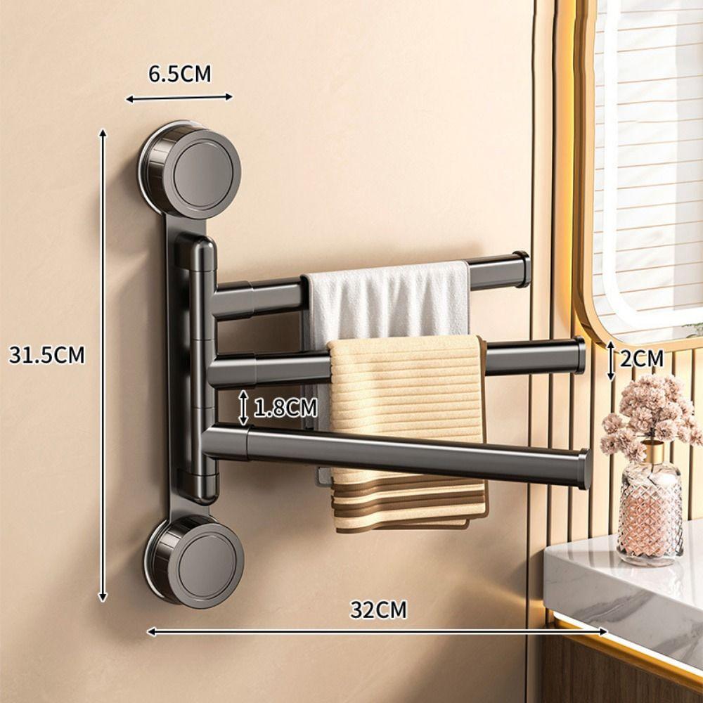 Rotating Suction Cup Towel Rack Multi-bar Wall-mounted Bathroom Towel Rod Large Load Bearing Reusable Hanging Towel Holder
