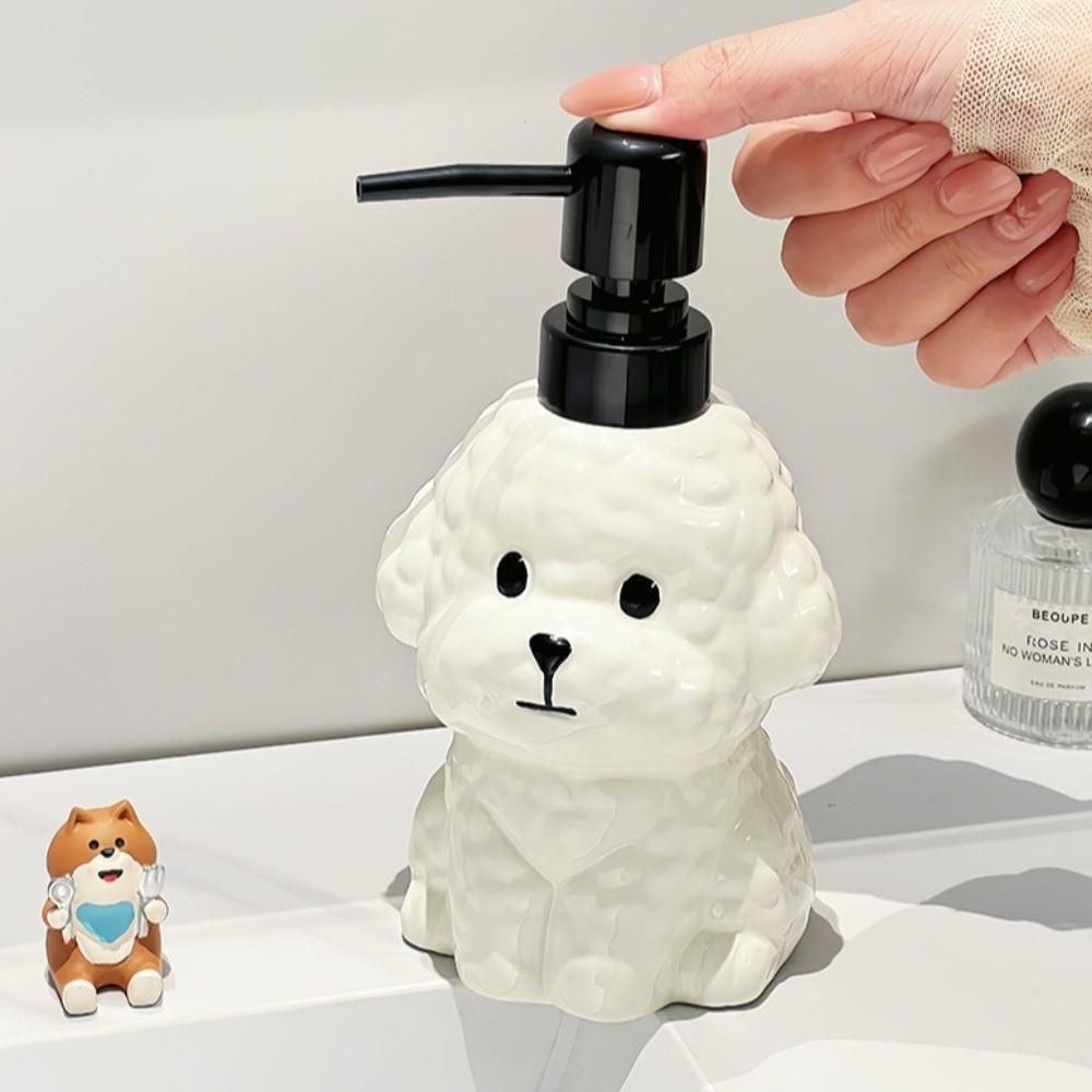 No-Leak Lotion Pump Bichon Frise Ceramic Soap Dispenser Hand Sanitizer Bottle Children/Kids