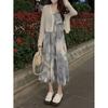 Korean Version of High-end Lazy Vacation Style High-waisted Dress for Women's Summer Design, Slim and Thin A-shaped Medium and Long Dress