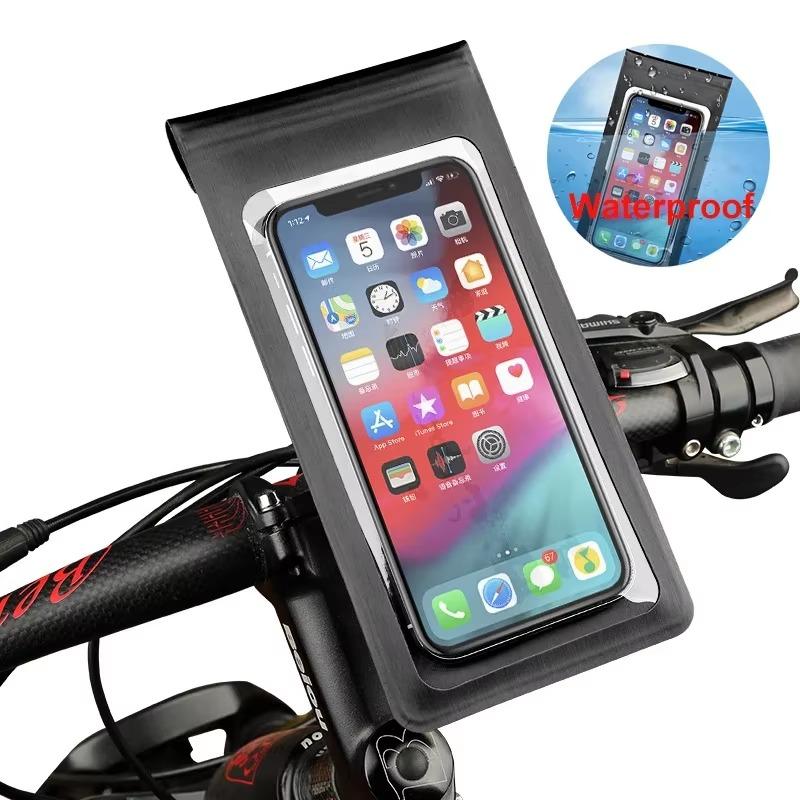 360° Rotation Waterproof TPU Touch Screen Phone Holder Bicycle Motorcycle Handle Installation for 6.5 inch Smartphone Bike Mount