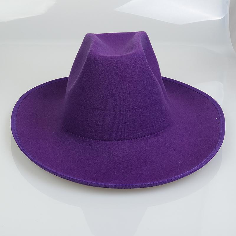 Unisex Western Cowboy Hat Wide Brim Roll‑Up Brim Double‑Top Felt Fedora Hat,10 Colors,Multiple Optional Detachable Hat Bands