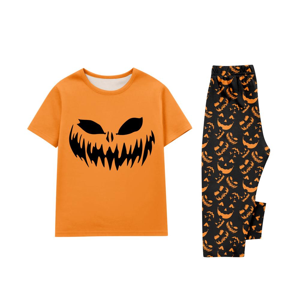 Print Cute Family Set Pajamas, Home Clothes, Family Set Short Sleeve Top Pants Set