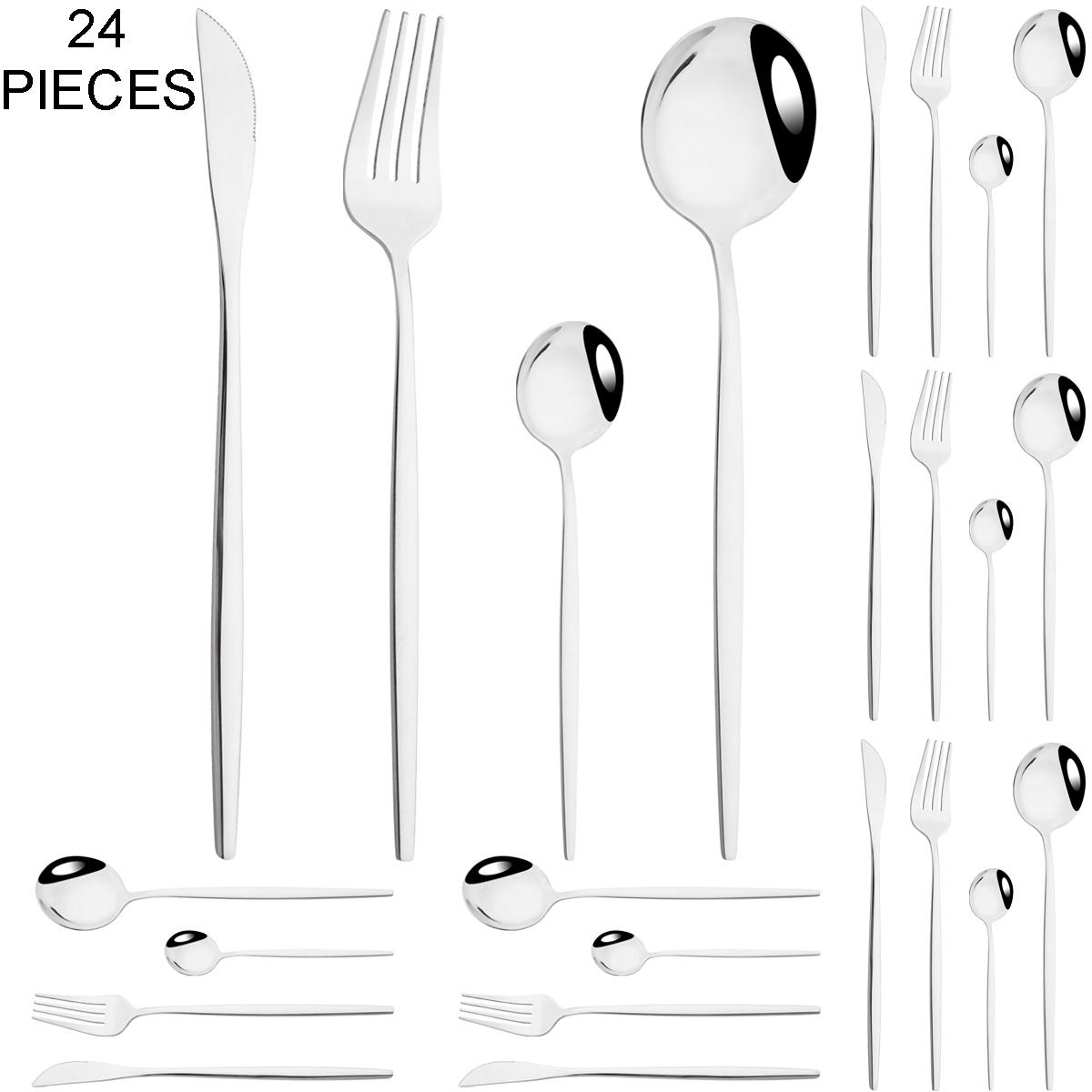 

Золото, 24 шт., набор столовых приборов, нож, вилка, кофейная ложка, набор посуды, зеркало, столовые приборы из нержавеющей стали, кухонное серебро в западном стиле серебряный