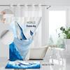 No Hook Whale Pattern Shower Curtain With Snap-in Fabric Liner, Sheer Top Window, Waterproof Double Layer Bathtub Curtain