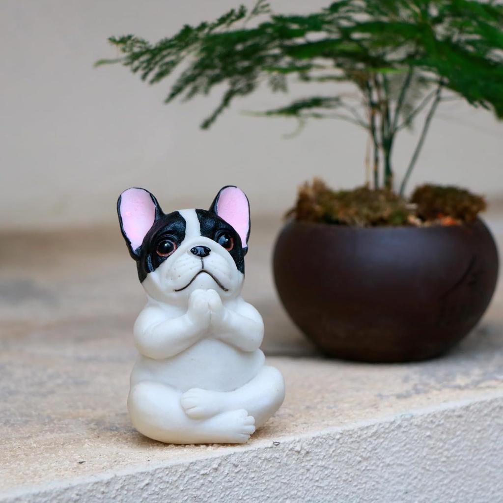 Resin Bulldog Sculpture Ornaments Meditation Dog Statue Yoga Animal Figurine Cute Garden Yard Ornament Indoor Home Desktop Decor