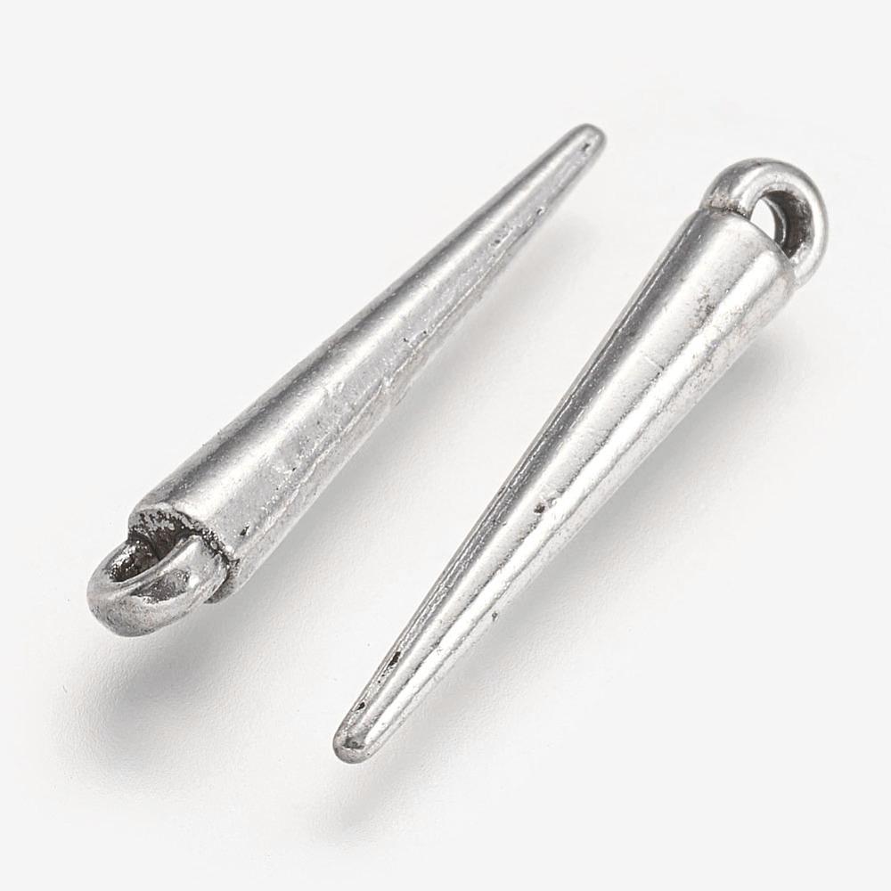500pcs Tibetan Style Alloy Pendants Spike Beads Cadmium Free & Nickel Free & Lead Free Antique Silver 21x3mm Hole: 1mm