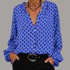 New Women's Spring Season V-Neck Long Sleeve Printed Fashion Elegant T-Shirt Blouse