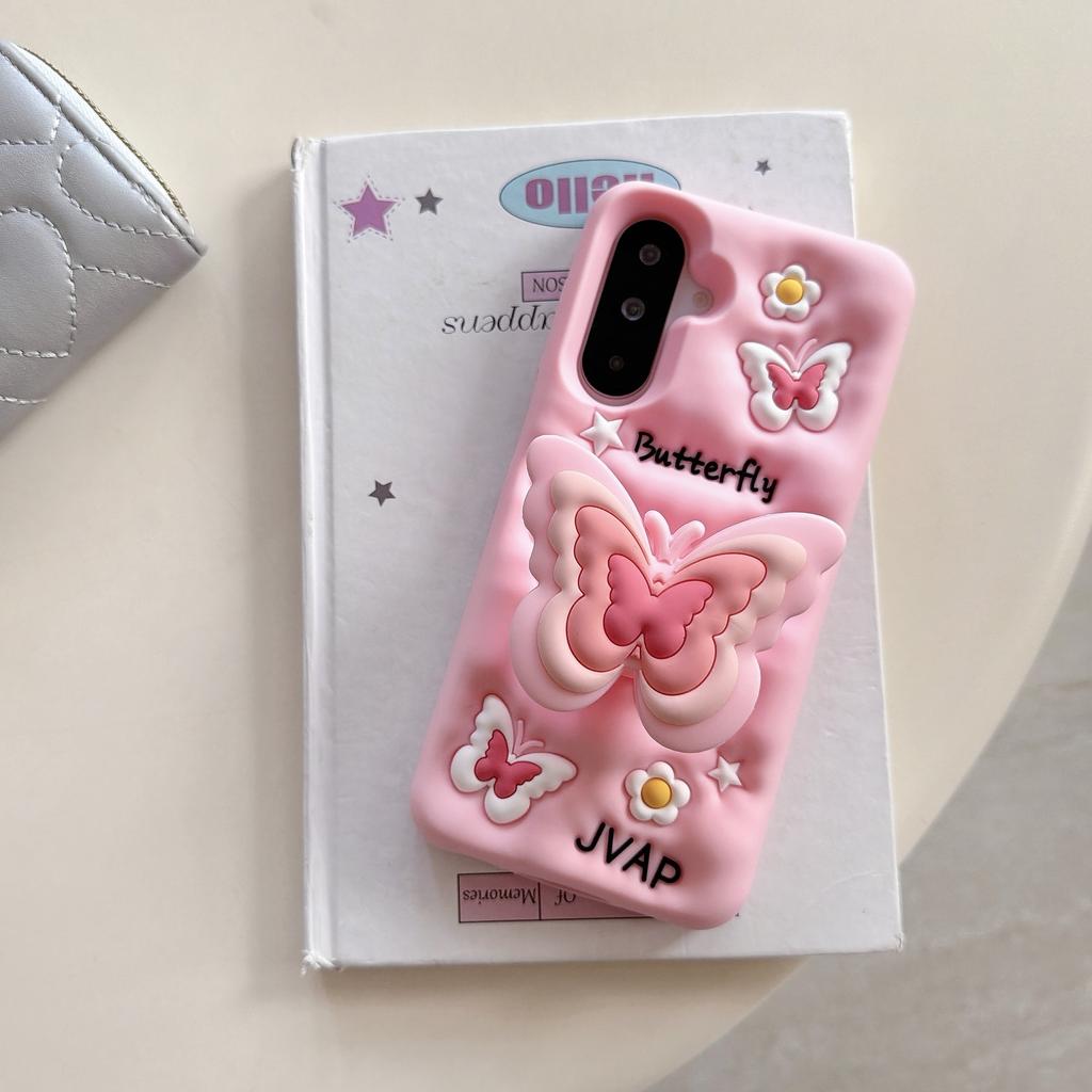 Sött 3D Fjärilsställ Telefonfodral för Samsung Galaxy S22 23 24 25 Ultra 24 25 Plus A56 A36 A26 A16 A15 A14 Fodral Baksida