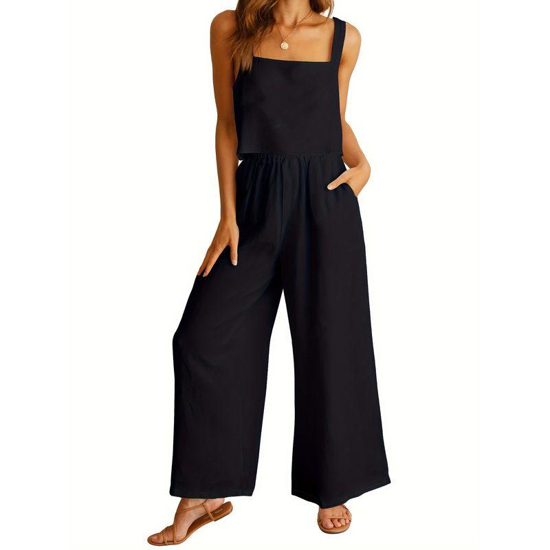 A Halter Top and Wide-Leg Pants Set Square Collar Cami Wide Leg Pants Two-piece Set