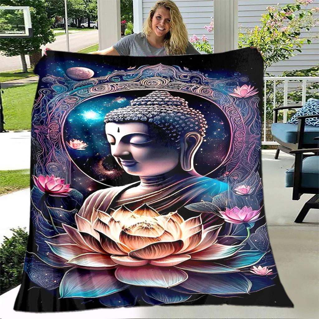 Coperta in Peluche Buddha Sakyamuni Bodhisattva Guanyin del Buddismo, Coperta in Flanella Coperta Plaid per Soggiorno Camera da Letto Letto Divano Preghiera