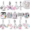 New In Fit Original Copper Charms Beads Bow Perfume Bottle Pink Charms Jewelry For Women Fine Diy Birthday Gifts