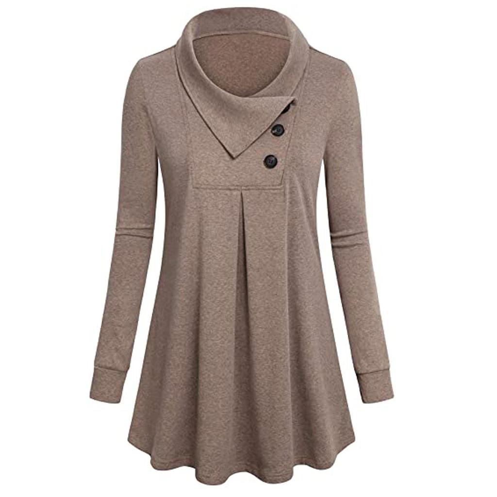 Women's Solid Color Button Long Sleeved T-shirt Loose Pullover Top