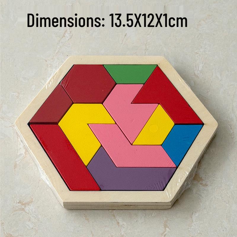 Hexagonal Shape Chess Puzzle - Seven Pieces, 11 Blocks Educational Wooden Toy for Kids