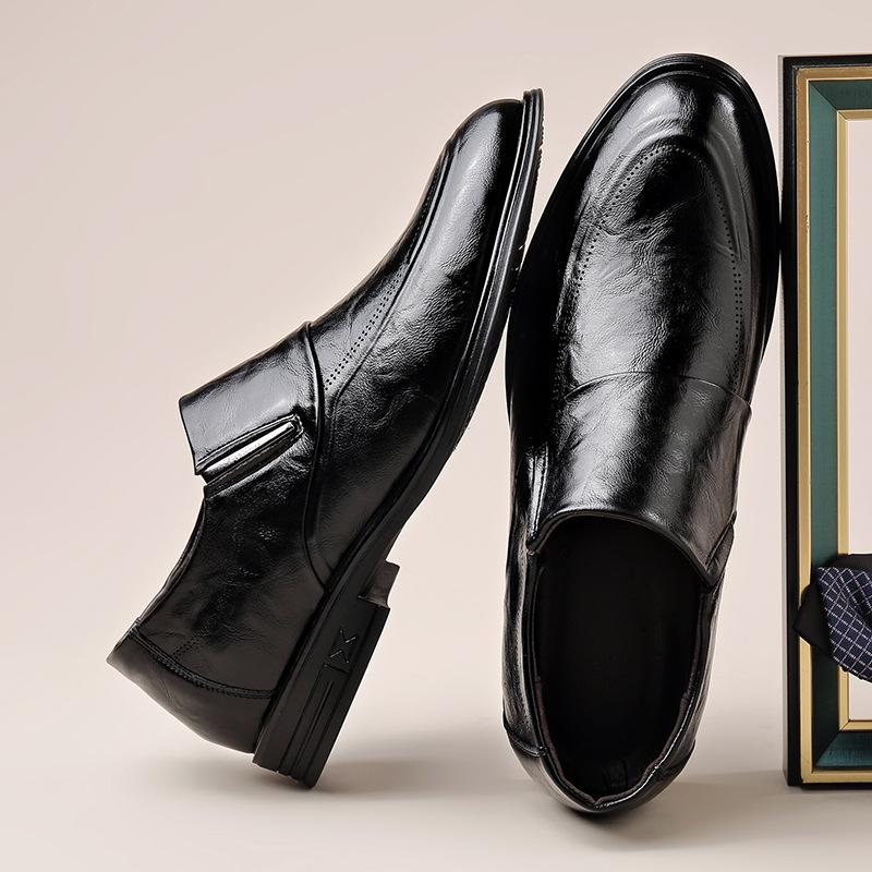 Men's Leather Shoes Men's Autumn and Winter Business Dress Soft Leather Soft Bottom Pointed Head One Pedal Suit Shoes Wedding Groom