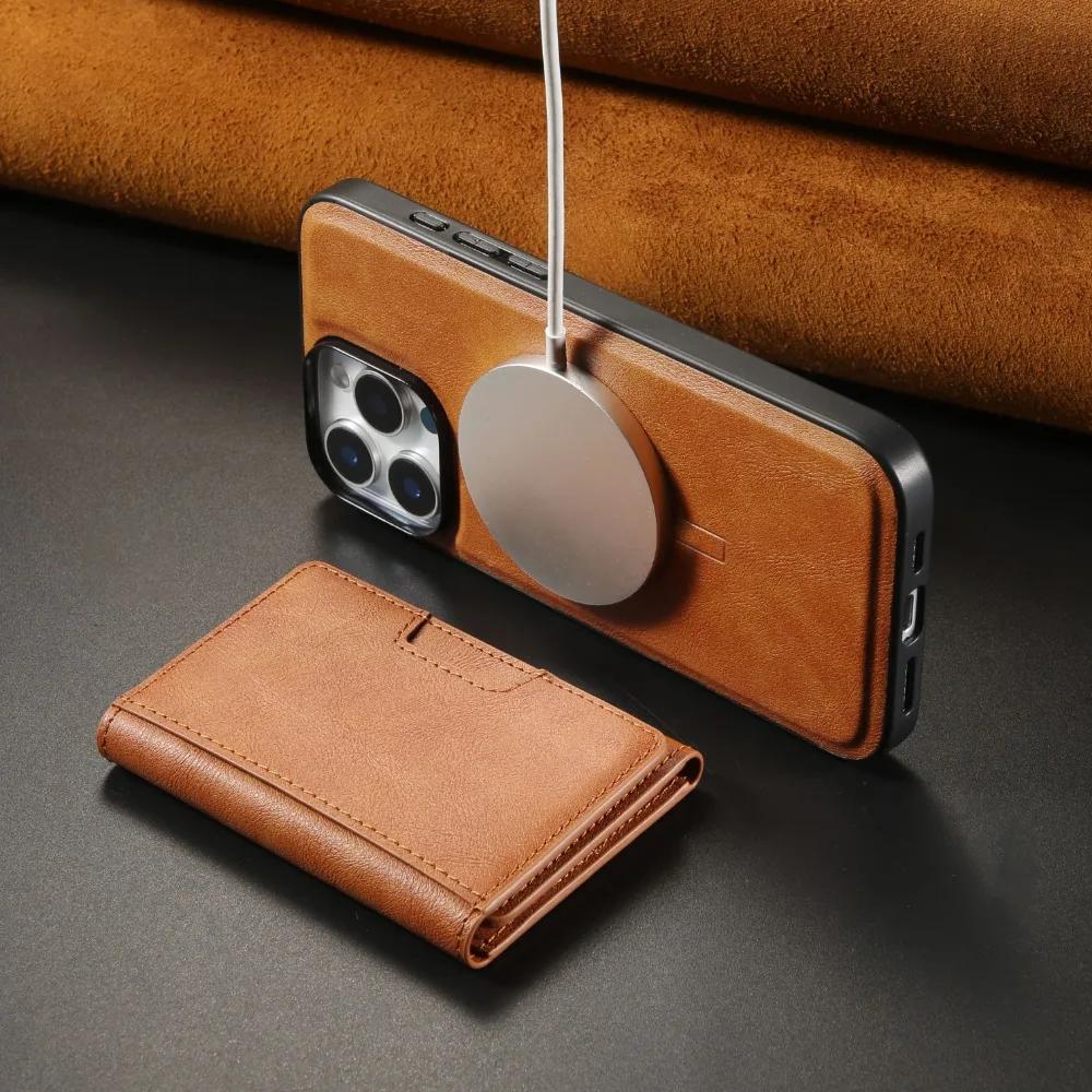 Magnetická kožená peněženka s držákem na karty Odnímatelný kryt na telefon pro IPhone 16E 16 Pro Max 15 14 Plus 13 12 pro kryt Magsafe