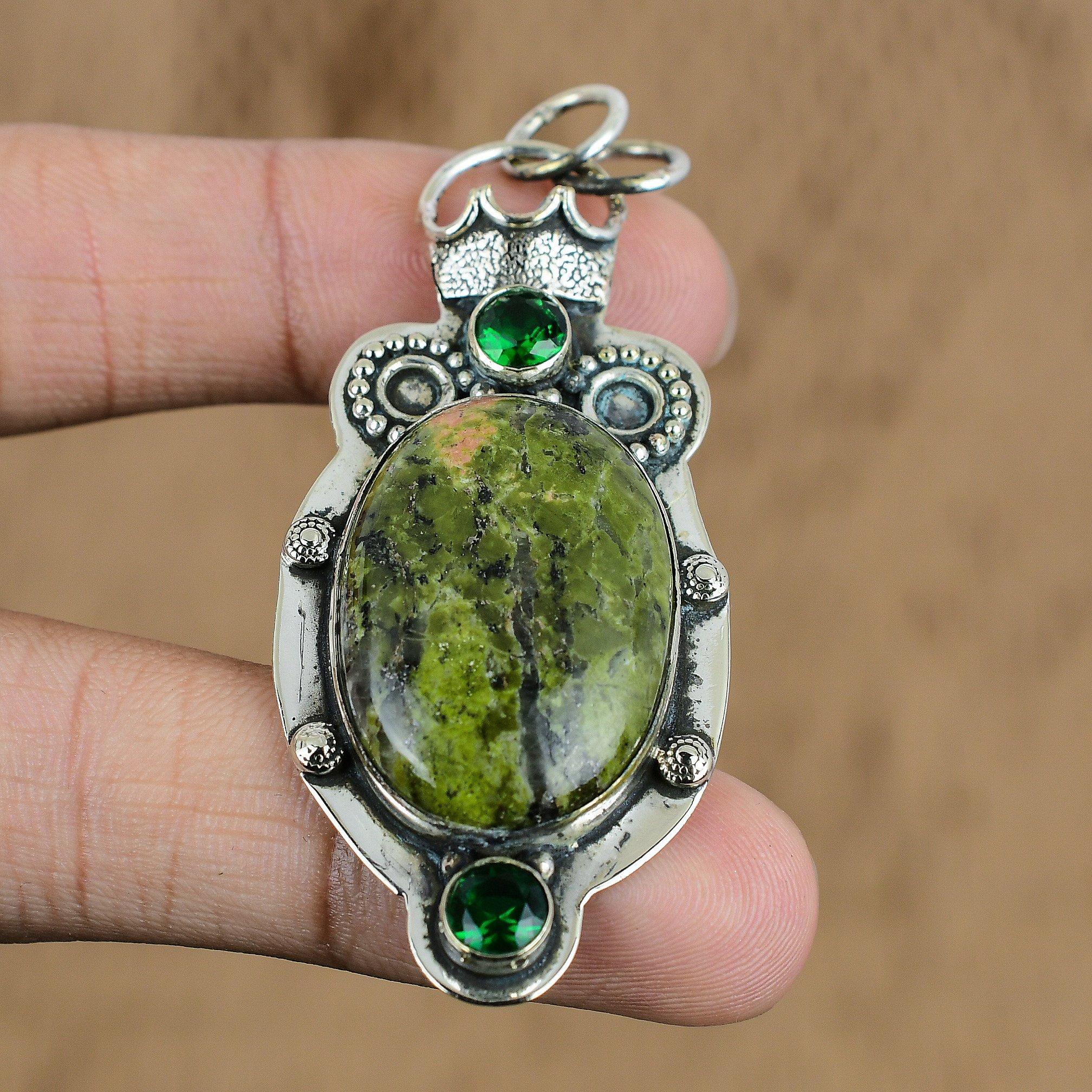 

Gift For Women Jewelry Pendant 925 Sterling Silver Natural Unakite Gemstone