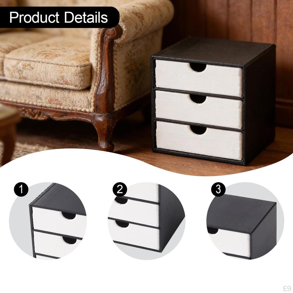 1/12 Dollhouse Cabinet 3 Layer Drawers Dolls House Decor Bedroom Ornament Miniature Desktop Filing