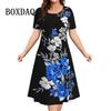 Flower Print Women Dress For Vintage New Short Sleeve O-Neck Mini Dress Summer Pullover Loose Casual Retro Loose Plus Size Dress