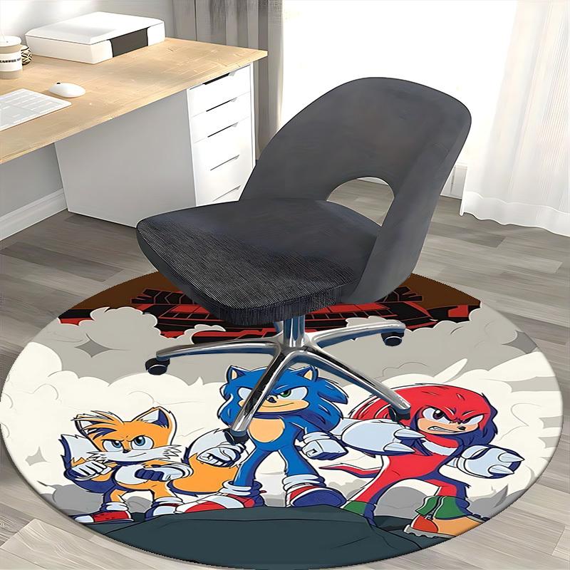 1 Stück Sonic the Hedgehog Anime Cartoon Design Runder Teppich Bürostuhlmatte, Rutschfester Teppich für Heimdekoration, Wohnzimmer, Schlafzimmer, Spielzimmer