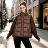Knitted Stand-up Collar Splicing Cotton Clothes Autumn and Winter New Fashion Warm Short Light Jacket Women's Clothing