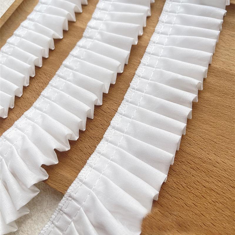 

2 метра/лот 4 см шириной высококачественное белое двухслойное сложенное хлопковое кружево для одежды воротник/манжеты/юбка/кружевная отделка с оборками 2Meters белый