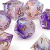 7 Pcs Purple White Resin Golden Number Sharp Edge Dice Polyhedral Dice Suitable for Role-Playing RPG  Board Game