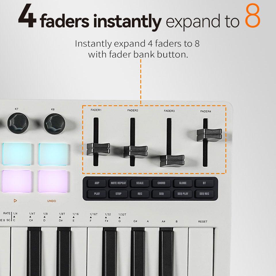 M-VAVE SMK-37 PRO 37 keys Keyboard 3 Octave Range 16 RGB Backlit Impact Pads Supports Wireless Connection to Multiple System