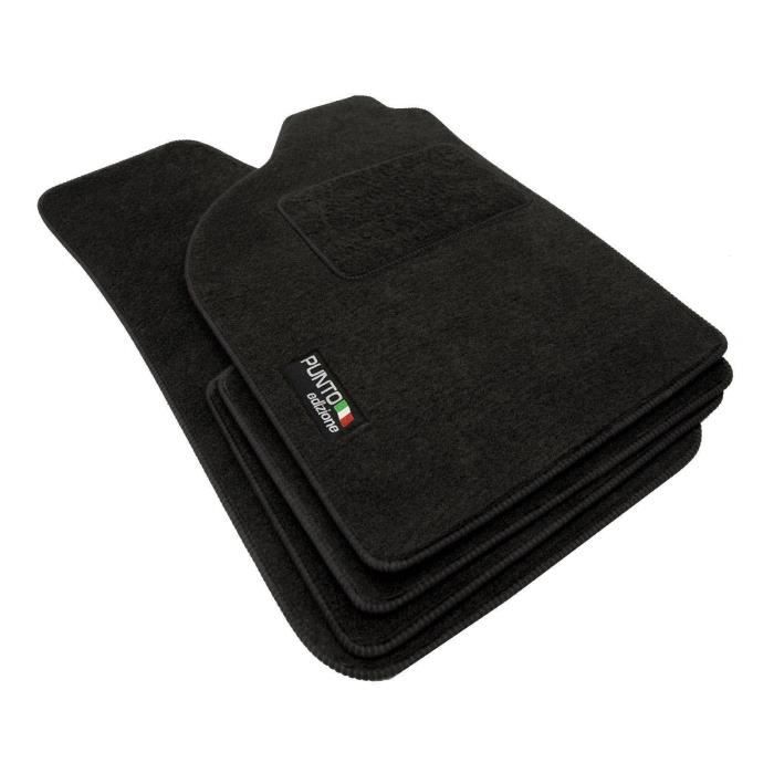 Tapis de sol - Logo - Fiat Punto I - Velours noir - 4 pièces - Ajustement précis